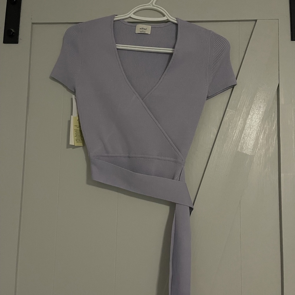 Aritzia wrap shirt lavender.
